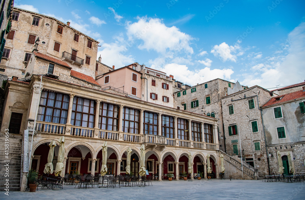 empty town square in Sibenik , Croatia empty town square in Sibenik , Croatia
