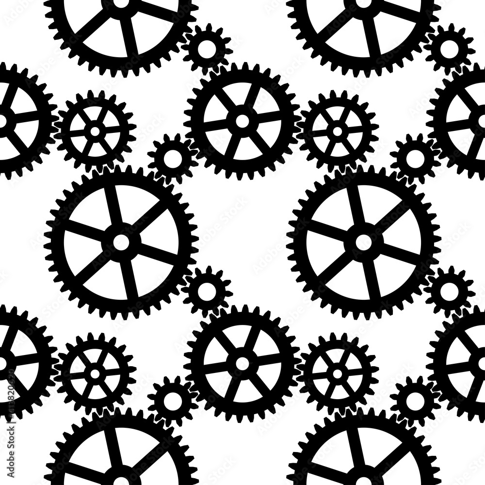 Seamless pattern with black cogwheel gear mechanism on a white background. Vector illustration. Seamless pattern with black cogwheel gear mechanism on a white background. Vector illustration.