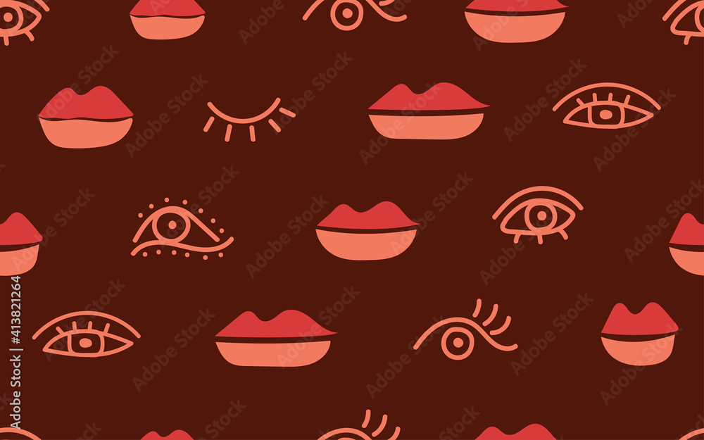 Seamless pattern with eyes and lips Seamless pattern with eyes and lips