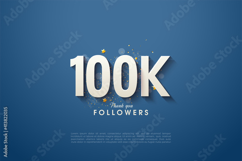 Thank you to 100k followers with a shaded 3D number illustration on a dark blue background. photo