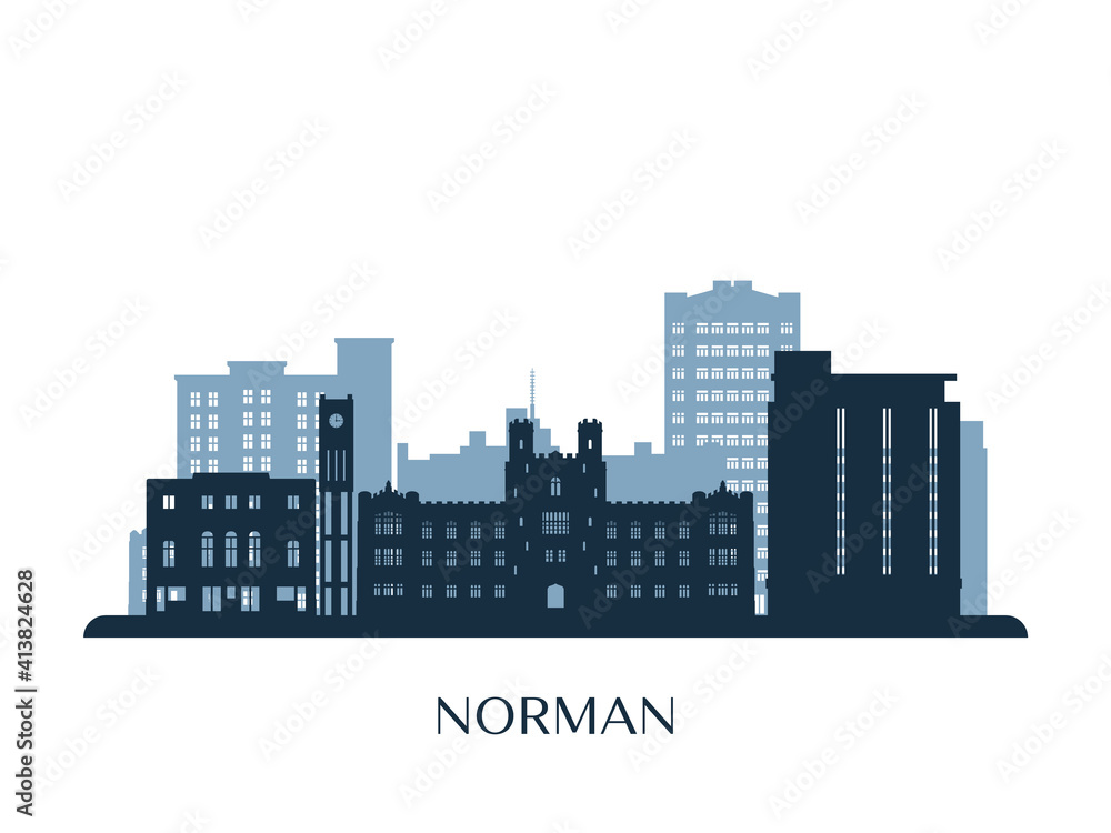 Plakat Norman skyline, monochrome silhouette. Vector illustration.