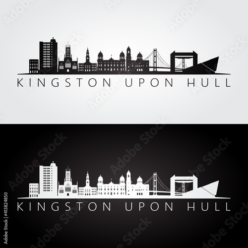 Kingston Upon Hull skyline and landmarks silhouette, black and white design, vector illustration. photo