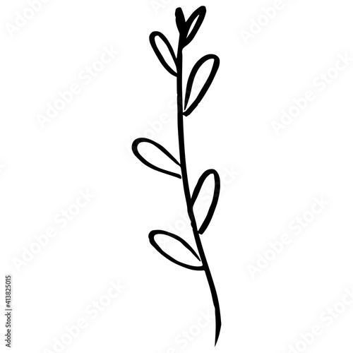 Short curved Branch Leaves vector line art. Decorative symbol, vector illustration. Bright decoration. Vector design