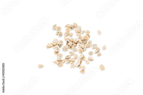 group of tomato seeds isolated on white background. tomato sowing cut out