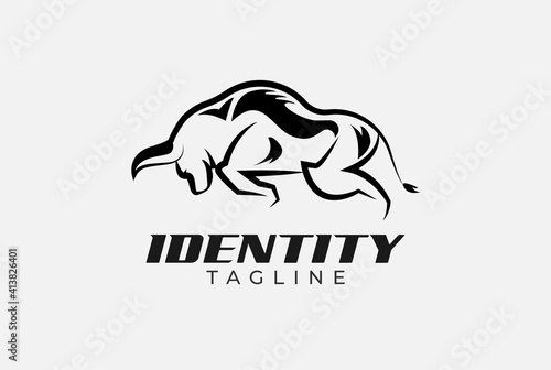 bull logo, flat design logo template, vector illustration