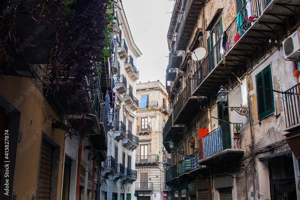 Low angle view of old residential buildings in Palermo Low angle view of old residential buildings in Palermo
