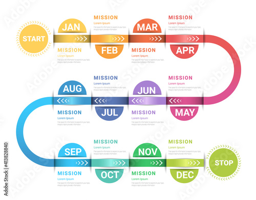Presentation business infographic template for 12 months, 1 year, can be used for Business concept with 12 options, steps or processes.