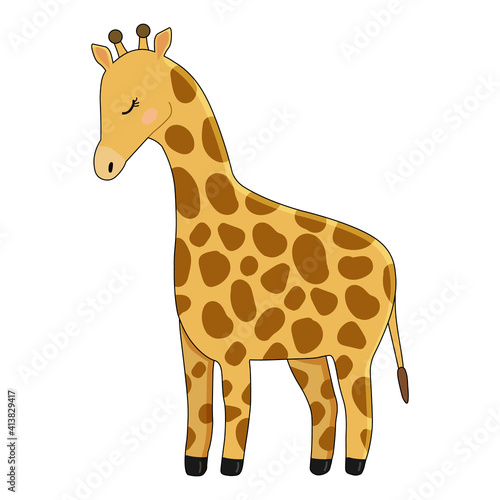 Giraffe vector cartoon illustration. Cute giraffe isolated on white background. Great for icon  symbol  card  children s book