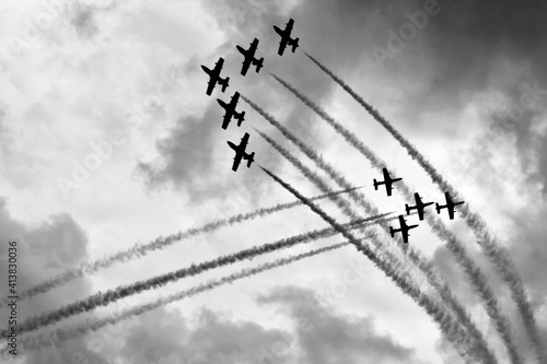 Two aerobatic squadron in close proximity in the sky