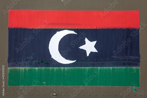 Libyan Flag painted by hand on Liyan military jet photo