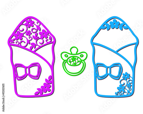 Openwork envelopes for newborns with a bow and a dummy for cutting