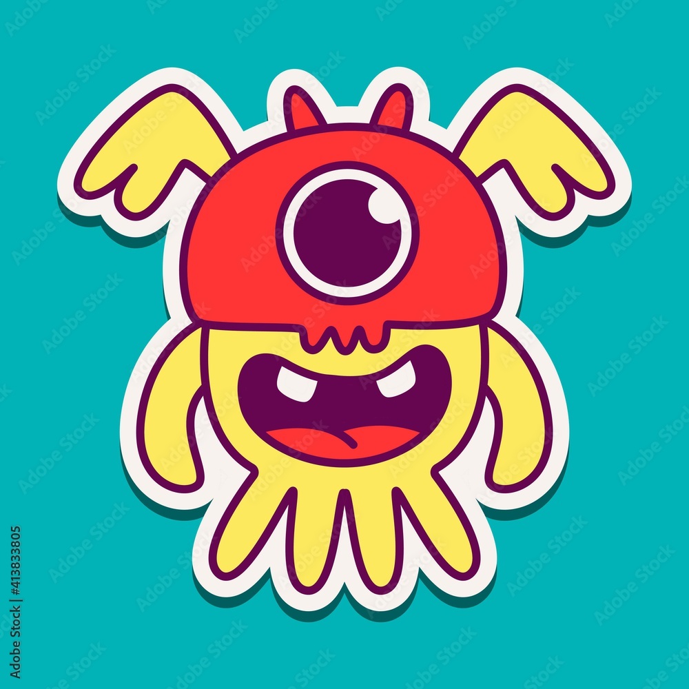 cute monster cartoon doodle design for coloring, backgrounds, stickers, logos, symbol, icons and more