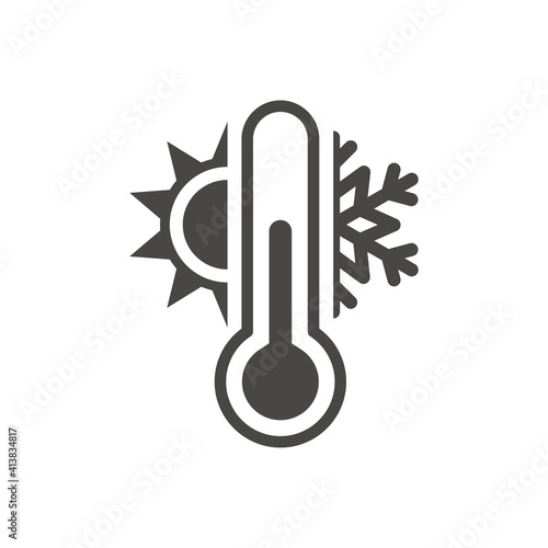 Thermometer with sun and snowflake icon. Vector weather or meteorology symbol.