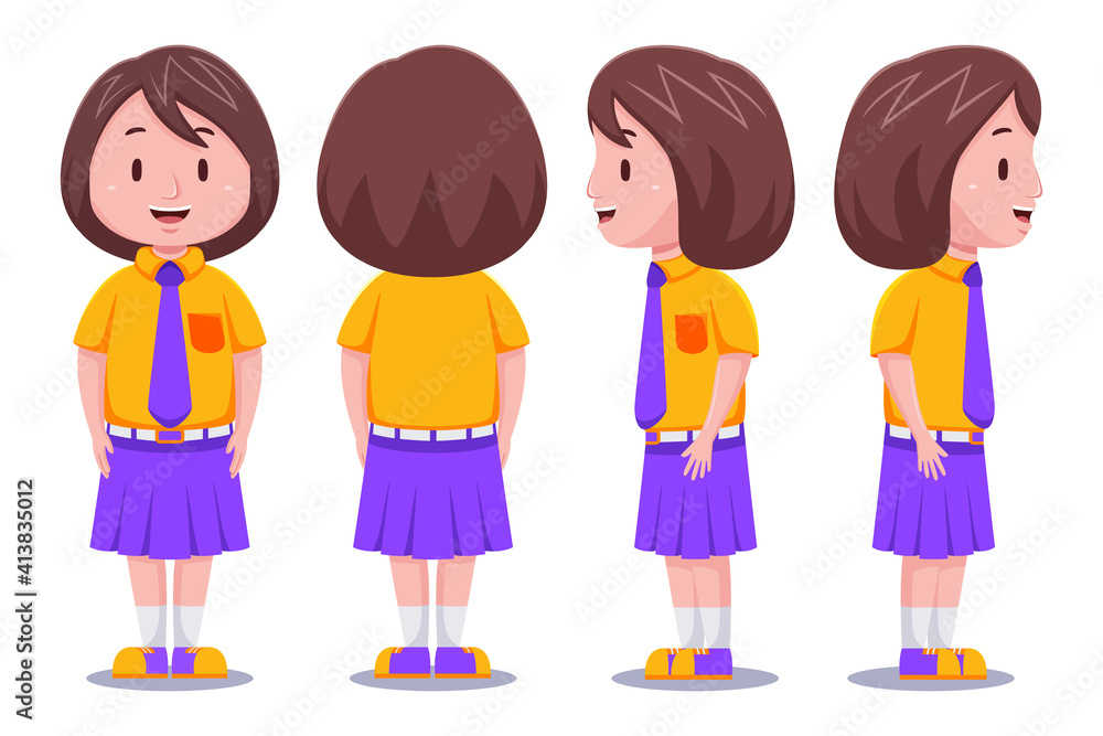 Cute kids girl student wearing uniform in different poses. Cute kids girl student wearing uniform in different poses.