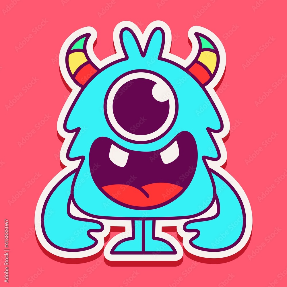 Fototapeta premium cute monster cartoon doodle design for coloring, backgrounds, stickers, logos, symbol, icons and more