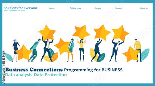 Business people working together in finance industry, advising, investing, developing and supporting new start ups. Creative business website template, modern flat design.