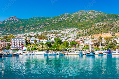 Fototapeta Naklejka Na Ścianę i Meble -  Kalkan Marina view from sea. Kalkan is a town on the Turkish Mediterranean coast, and an important tourist destination.