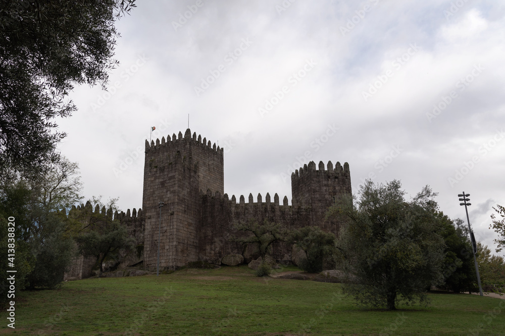 Guimaraes Castle in a cloudy day with copy space