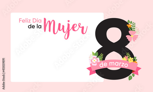 Marco con flores y espacio para texto Día de la Mujer  - 8 de marzo