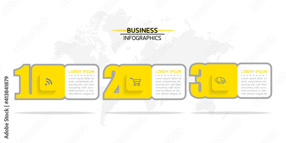 Obraz premium Vector elements for infographics. presentation and chart. steps or processes. options number workflow template design. 3 steps.