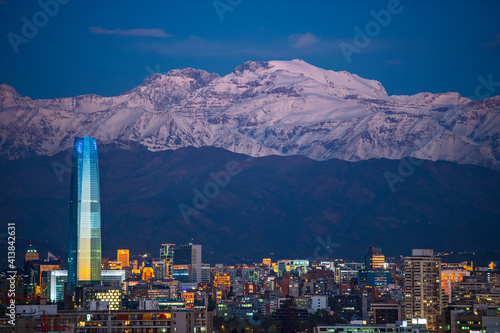 elevated view of Santiago de Chile in the evening