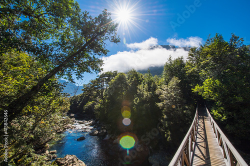 wooden bridge at Caleta Gonzalo in Chile photo