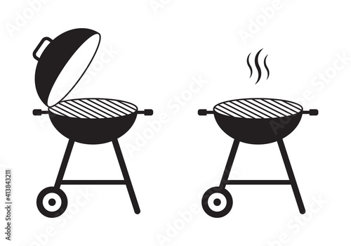 BBQ grill icon. Barbecue with smoke or steam. Vector illustration.