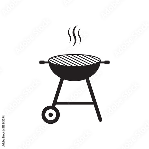 BBQ grill icon. Barbecue with smoke or steam. Vector illustration.