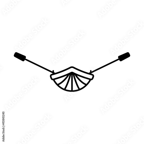 Boat icon. Front view. Black contour linear silhouette. Vector flat graphic illustration. The isolated object on a white background. Isolate.