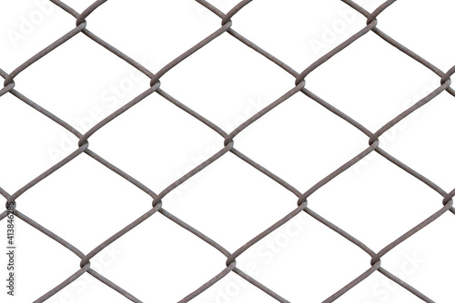 Rusty chain fence on white background