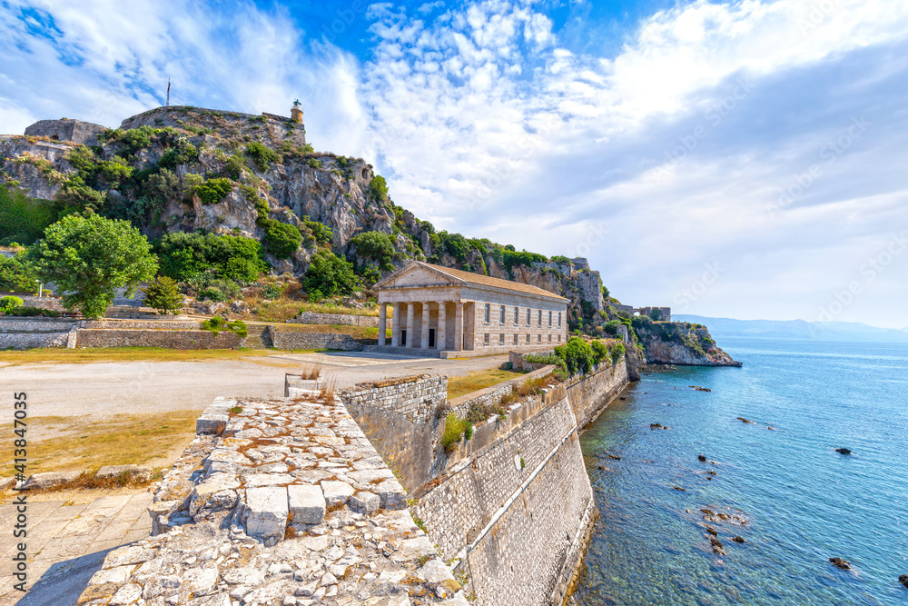 Corfu, Kerkyra Saint George Church inside the old fortress on the seashore.