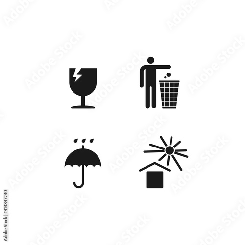 Packaging flat vector symbols. Signs on the package