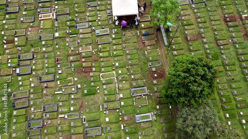 Aerial view of public graveyard area in Jakarta