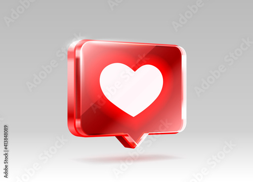 Heart like icon, sign follower 3d banner, love post social media. Vector