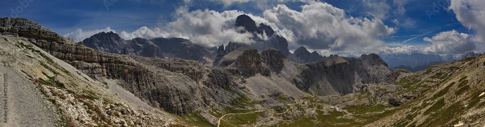 Panoramic view in the Dolomites mountains