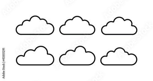 Different outline clouds icons set. Storage solution element, databases, networking, software image, cloud and meteorology concept.
