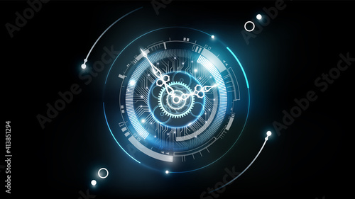 Abstract Futuristic Technology Background with Clock concept and Time Machine, Can rotate clock hands, vector illustration photo
