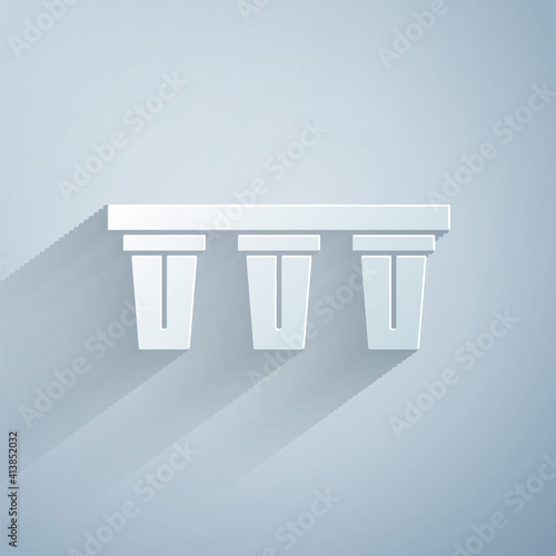 Paper cut Water filter icon isolated on grey background. System for filtration of water. Reverse osmosis system. Paper art style. Vector.