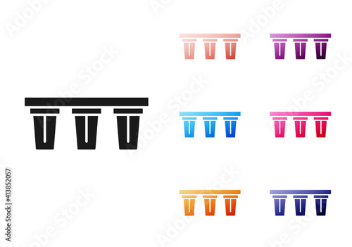 Black Water filter icon isolated on white background. System for filtration of water. Reverse osmosis system. Set icons colorful. Vector.