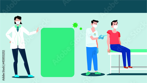 It's time to get coronavirus COVID vaccinated. Modern flat web design concept. Doctor Put Injection to Patients. coronavirus vaccine information