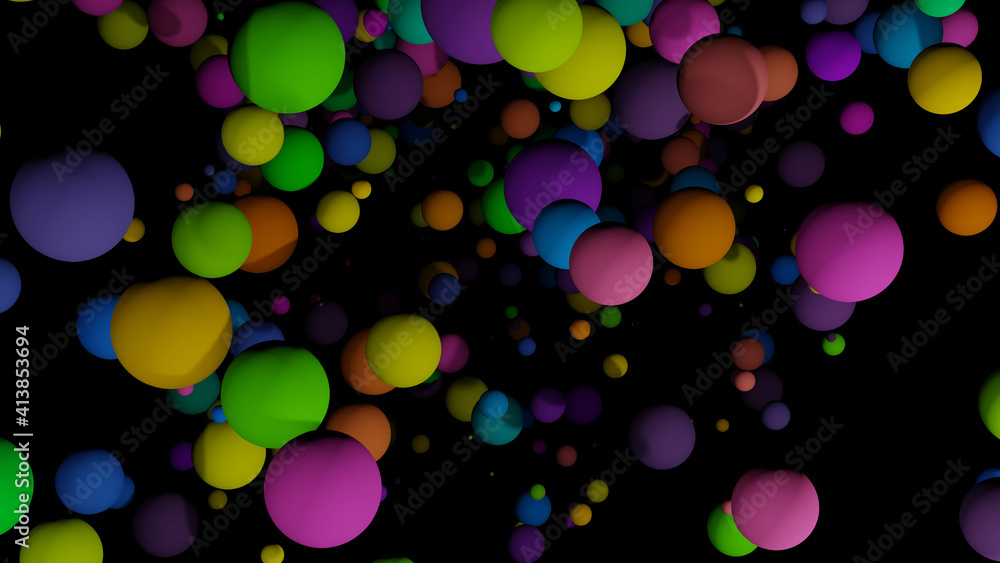 Colorful balls are falling in dark background (3D Rendering) Colorful balls are falling in dark background (3D Rendering)