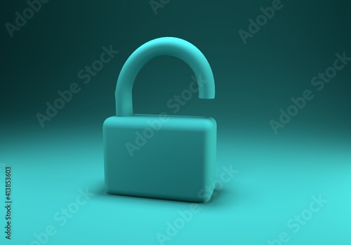 Unlock Padlock 3d icon on clean isolated background. Minimalist style concept for business, finance, and corporate.