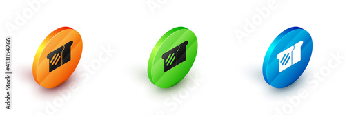 Isometric Bread toast for sandwich piece of roasted crouton icon isolated on white background. Lunch, dinner, breakfast snack. Circle button. Vector.