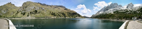 Silvretta reservoir in Galt  r  Austria  extreme panorama shot