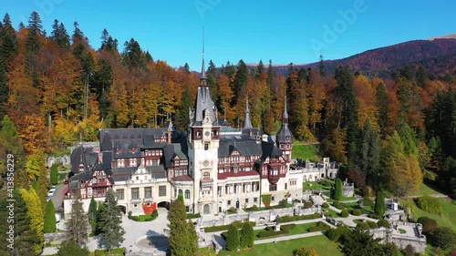 Peles castle in autumn. Sinaia, Prahova county, Romania.