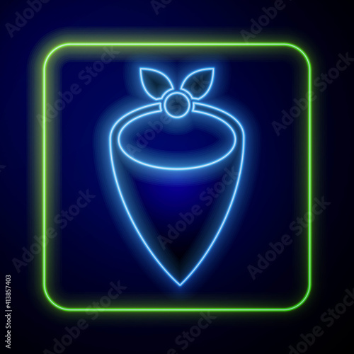 Glowing neon Cowboy bandana icon isolated on blue background. Vector.