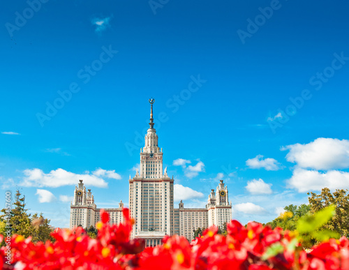 Building of Lomonosov Moscow State University. Sunny summer day. Moscow. Russia