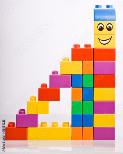 multi colored Plastic building blocks built steps effect