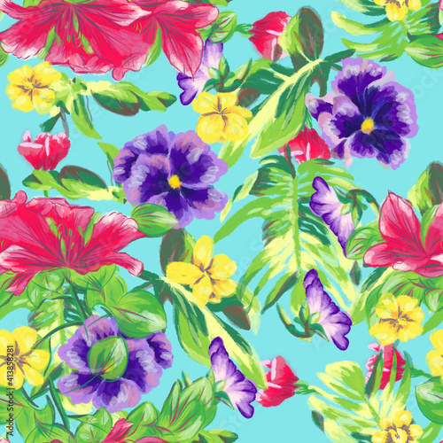 Fototapeta Naklejka Na Ścianę i Meble -  miami 80s floral pattern