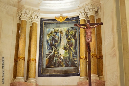 interior of the Sanctuary of Fátima, located in Cova da Iria in Portugal on the site of the apparitions of Mary, mother of Jesus, to three young shepherds in 1917